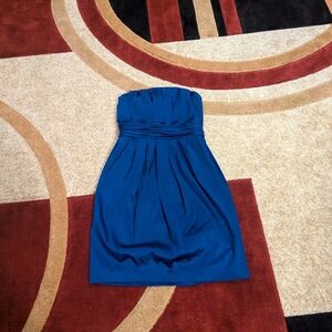 Royal Blue strapless pleated satin Guilia dress